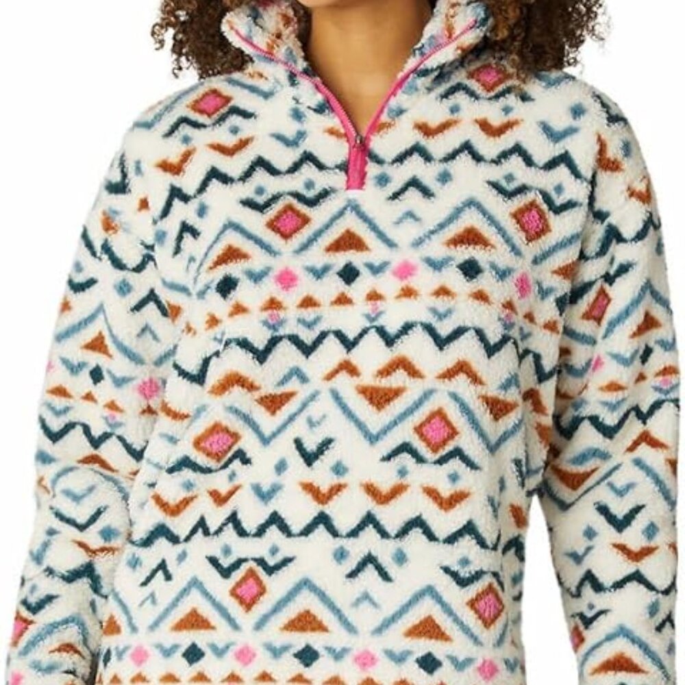 Women’s EDDIE BAUER Geometric Multicolor Sherpa 1/4 Zip Jacket, Size Medium